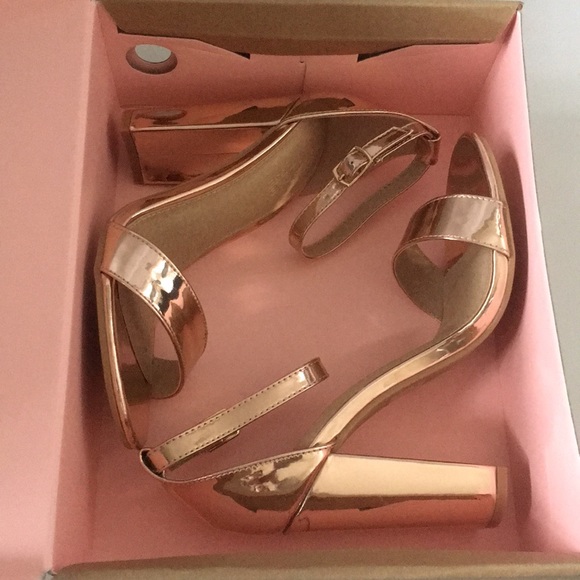 New Womens Sexy Rose Gold Sandals with Heel - Picture 6 of 7